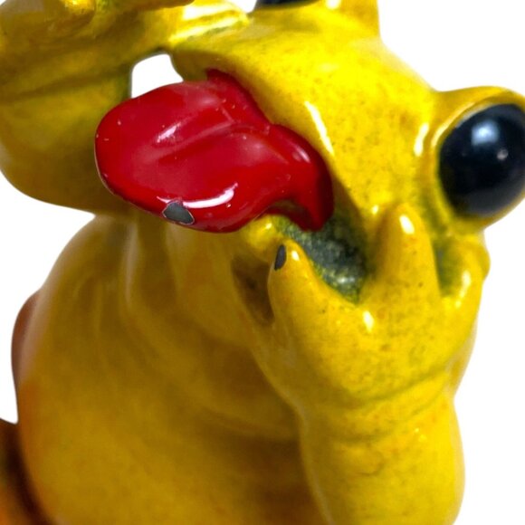 Kitty’s Critters Speak No Evil Frog Figurine Yellow Red Tongue Ceramic 3" - Picture 2 of 7